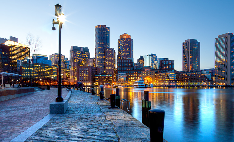 Boston Downtown Waterway at Dusk