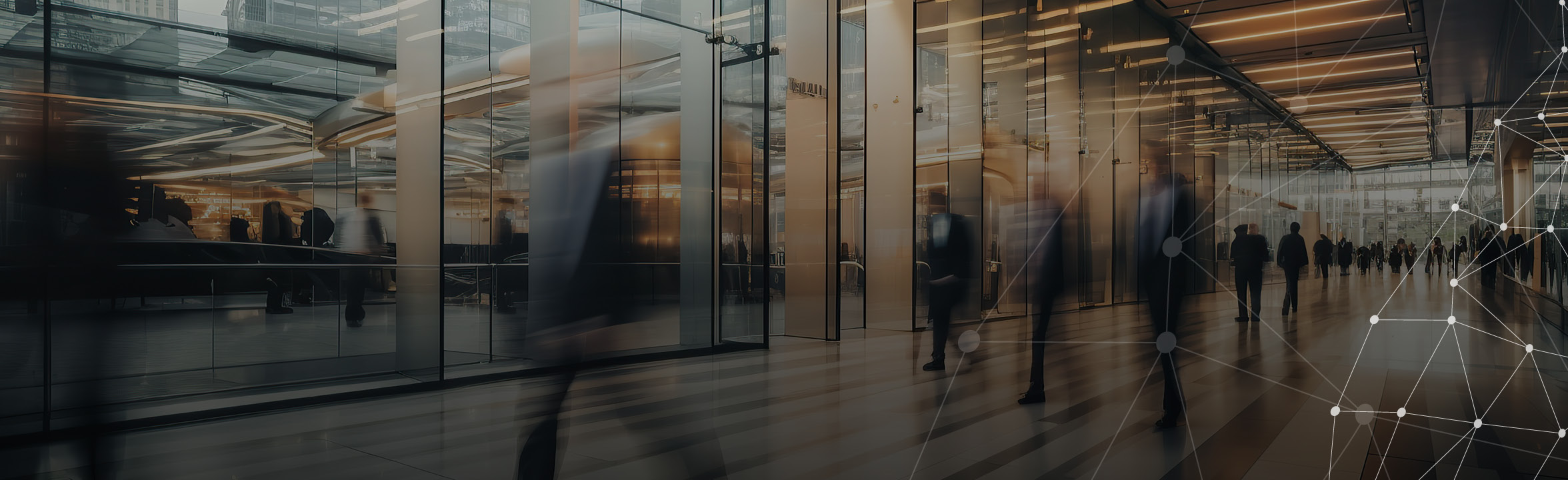 People walking in office lobby
