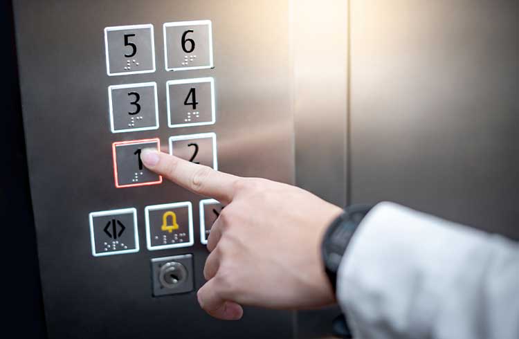 Braille on elevator buttons in barrier-free elevator