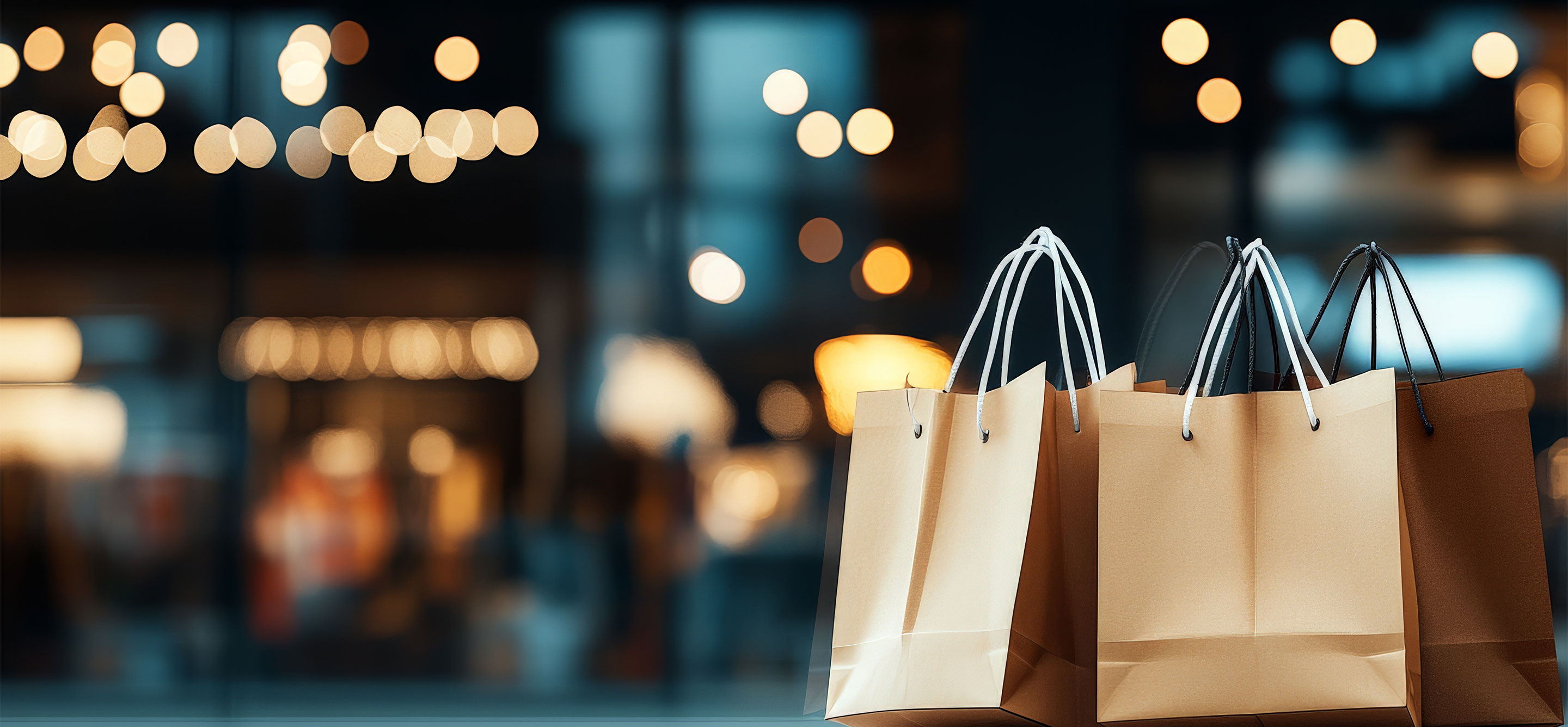 Brown Paper Shopping Bags in Shopping Mall background