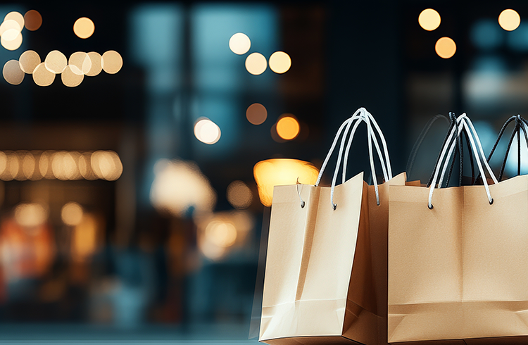 Brown Paper Shopping Bags in Shopping Mall background