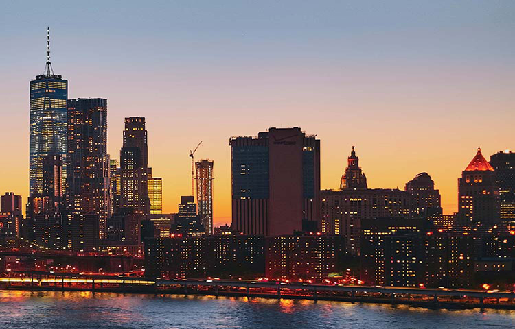 Buildings at sunset 