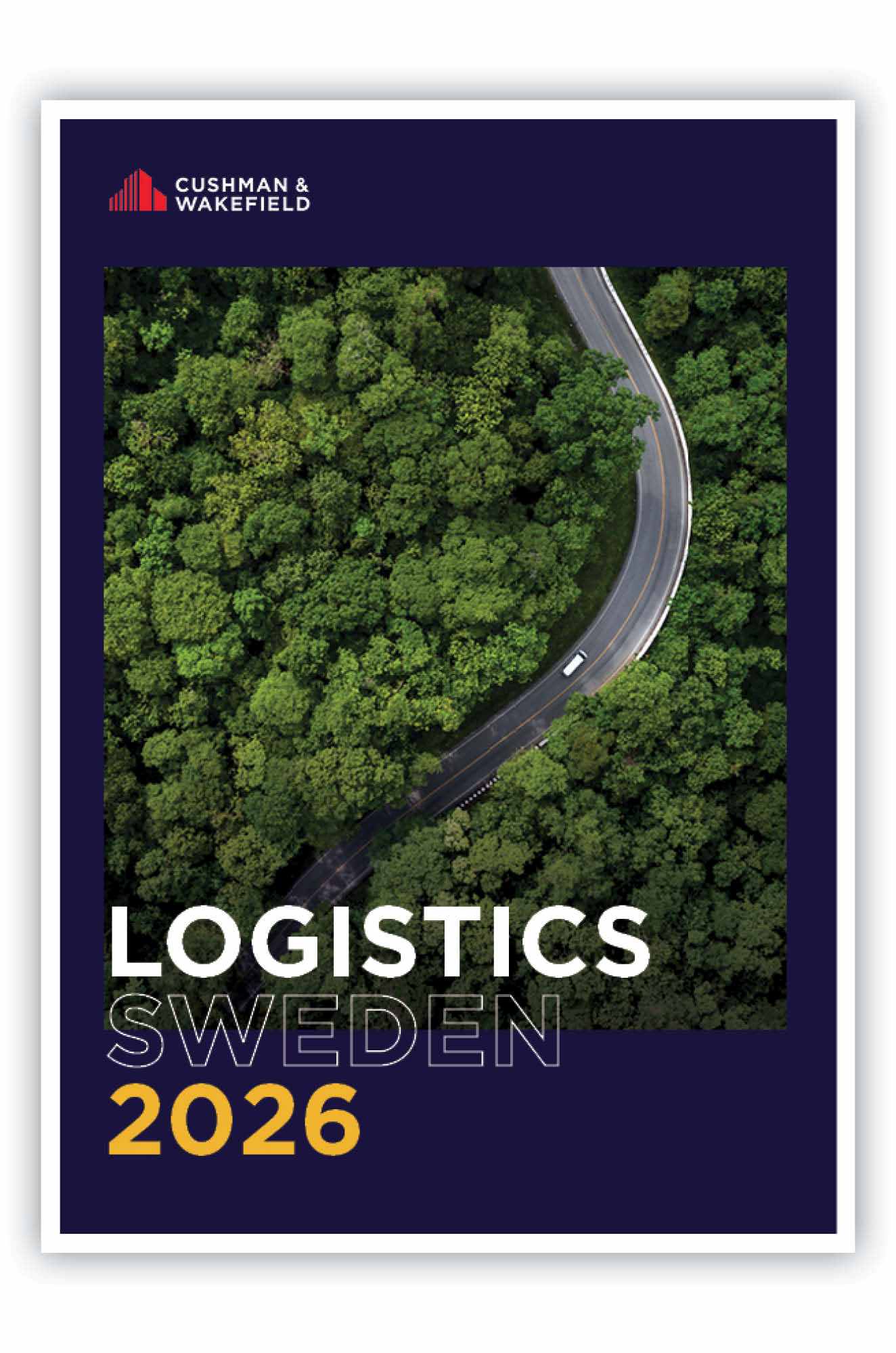 Report frontpage blue background logistics truck green trees